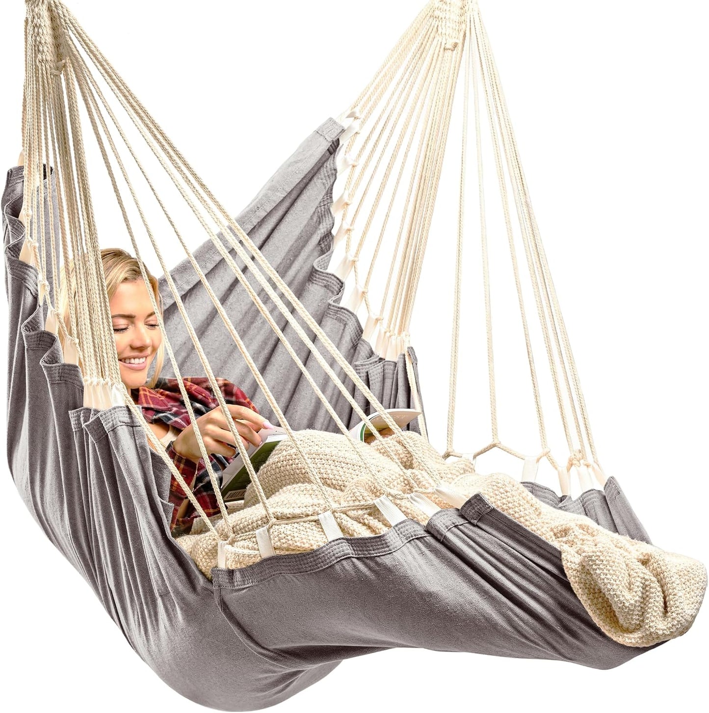 Hanging Hammock Chair Swing – Hanging Chair Outdoor & Indoor - Hammock Swing Chair – Quick & Easy Setup with Hardware Kit – Durable & Spacious Full Body Support – Holds 440 Lbs