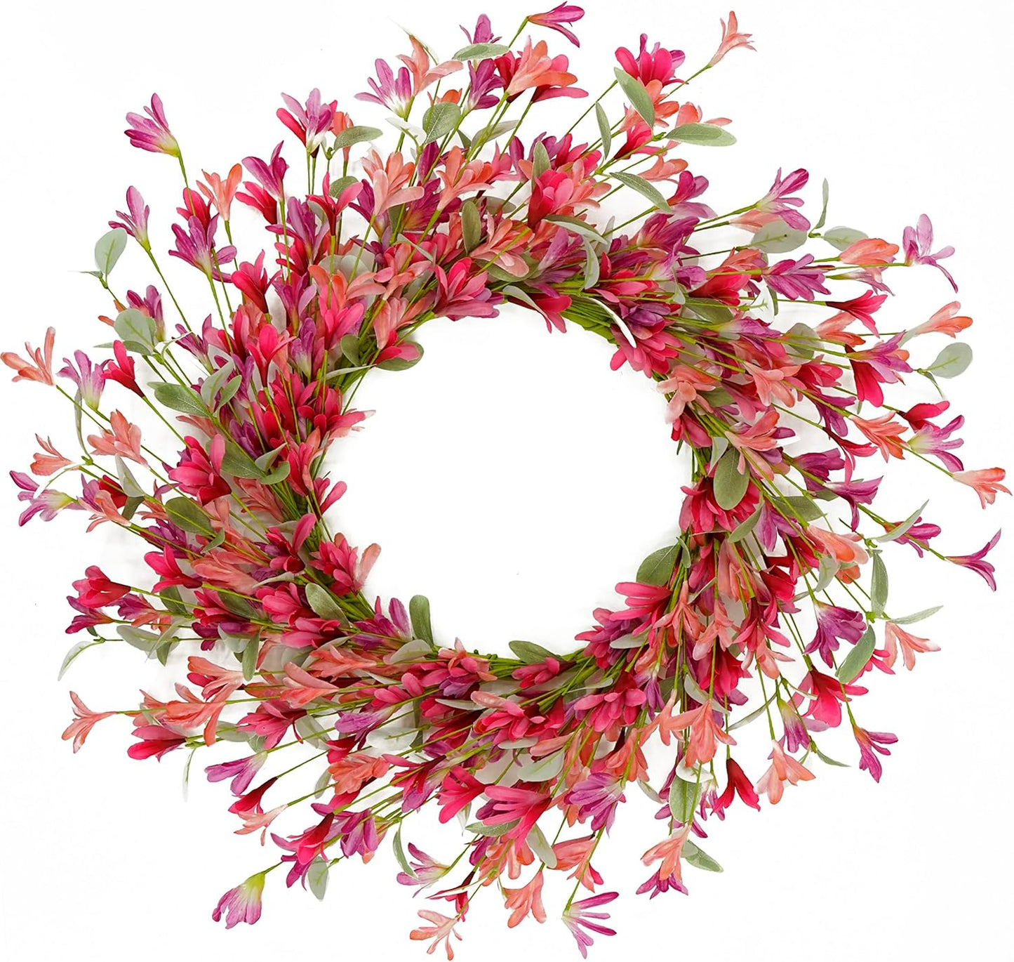 22 inch Spring Summer Wreath Tulip Wreath for Front Door with Purple Tassels, Eucalyptus Leaves, Ferns, Butterflies for Indoor Outdoor wall Festival Home Farmhouse Wedding Decor
