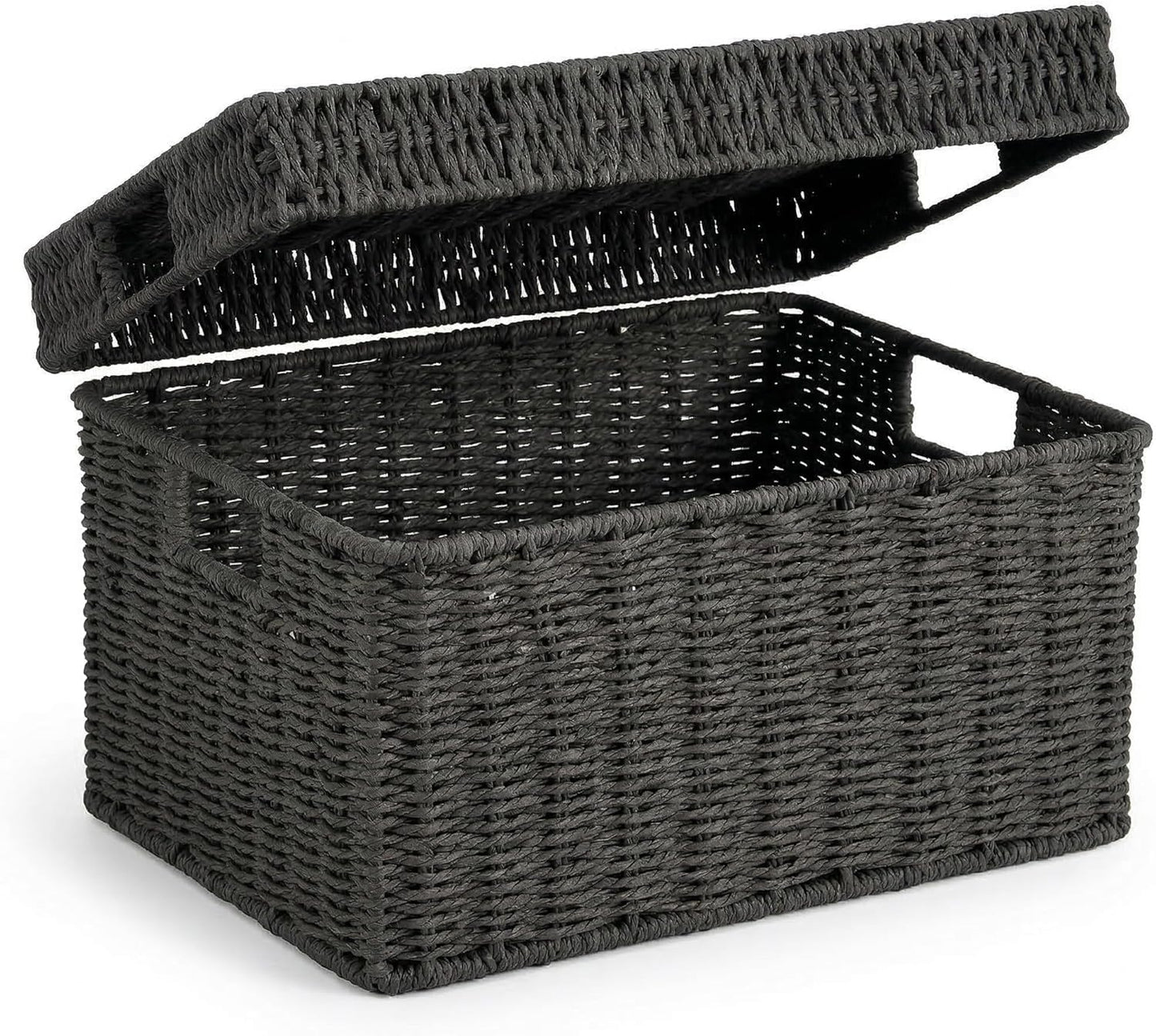Wicker Storage Basket with Lid - Woven Storage Basket for Organizing,Rectangular Decorative Boxes Bins with Lids for Shelves, living room, Nursery, 2-Piece Set(Natural)