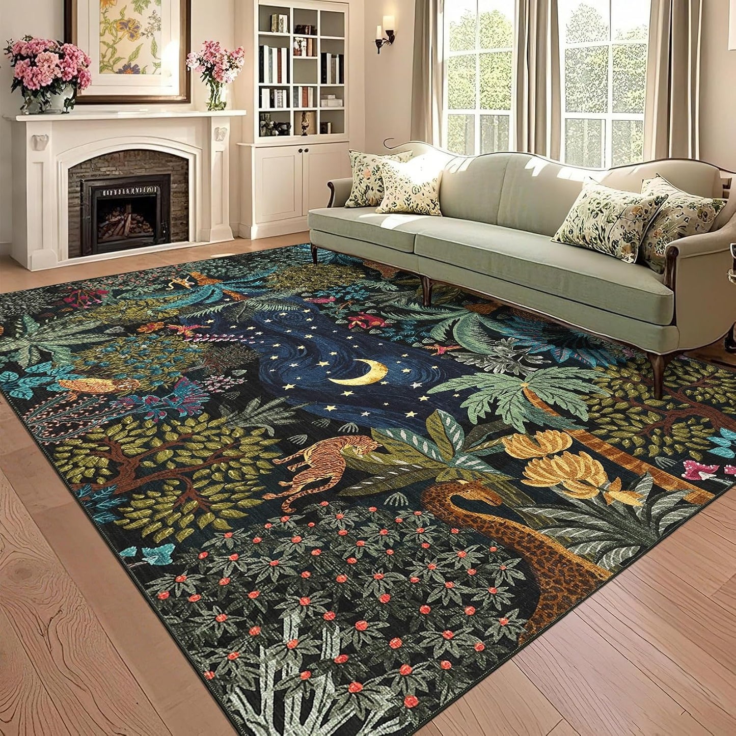 GarveeHome 4x6 Washable Area Rug for Kids Room, Jungle Animal Soft Bedroom Rug Non Slip Low Pile Small Carpet Stain Resistant Throw Rug for Bedside Playroom Classroom Office Dining Room