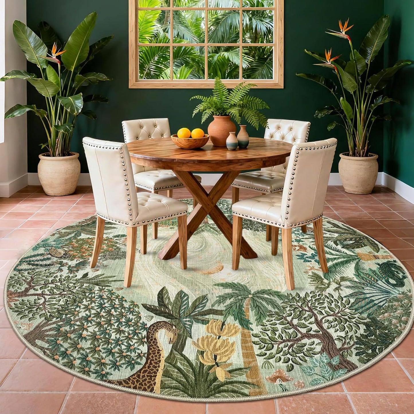 GarveeHome 4x6 Washable Area Rug for Kids Room, Jungle Animal Soft Bedroom Rug Non Slip Low Pile Small Carpet Stain Resistant Throw Rug for Bedside Playroom Classroom Office Dining Room