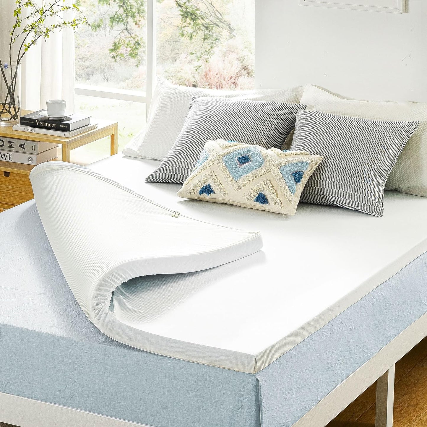 Best Price Mattress 1.5 Inch Ventilated Memory Foam Mattress Topper, Cooling Gel Infusion, CertiPUR-US Certified, Dorm Essentials, Queen