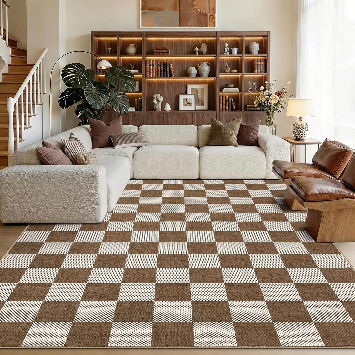 Checkered Sage Green 4x6 Washable Rug Geometric Diamond Dot Modern Soft Low-Pile Girls Small Rug for Bedroom Nursery Living Room Entryway Non-Slip TPE Backing