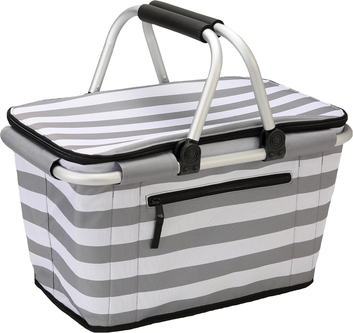 Picnic Basket, SIYUAN Collapsible Shopping Basket with Lid 27L Large Market Basket with Handles Reusable Folding Grocery Basket Insulated Cooler Bag for Picnic Travel, Blue