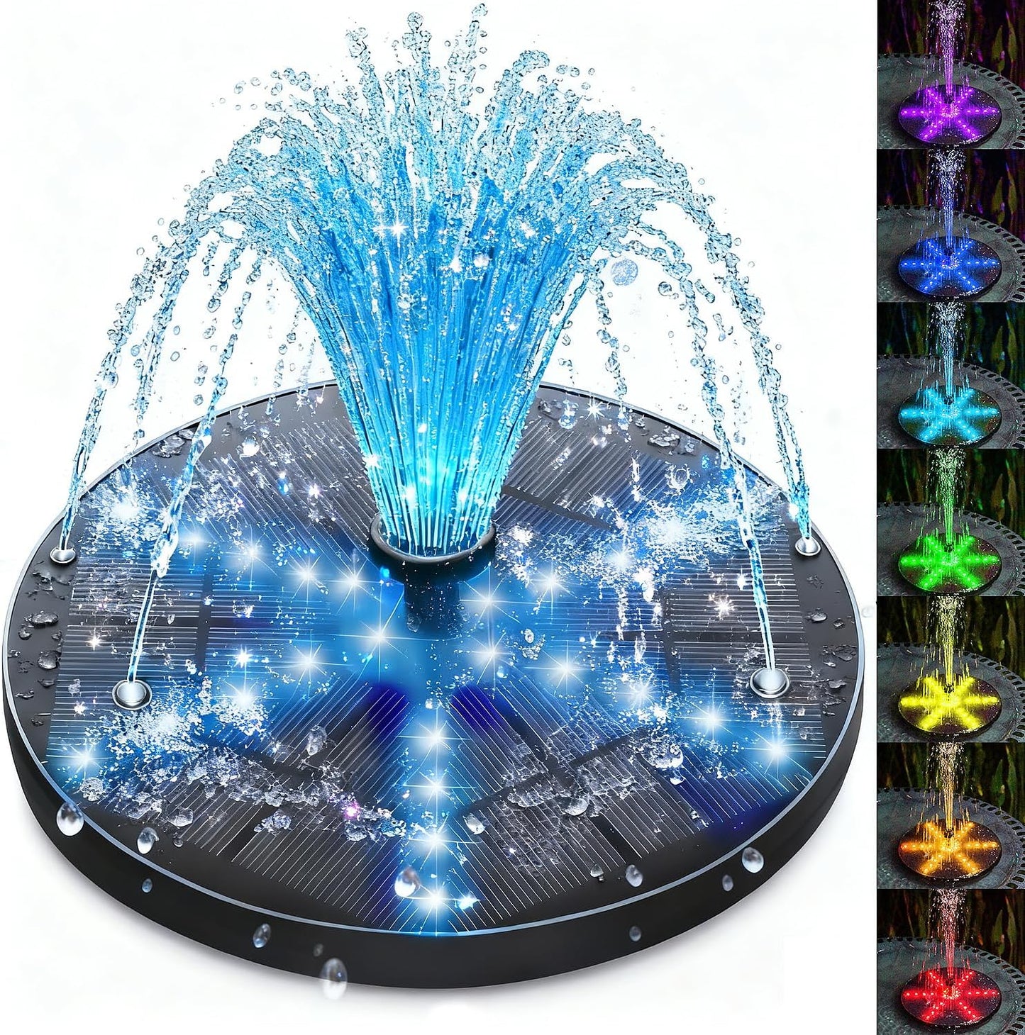 SZMP Solar Fountain 4W Bird Bath Fountains Upgraded 60 LED Lights, Built-in 4000 mAh Battery with 7 Nozzles & 4 Fixers, Solar Water Fountain for Garden, Bird Bath, Pool, Pond, Outdoor