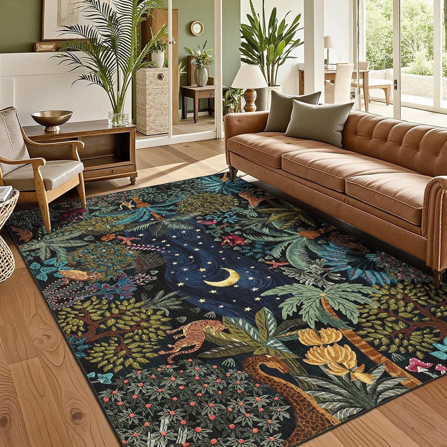 GarveeHome 4x6 Washable Area Rug for Kids Room, Jungle Animal Soft Bedroom Rug Non Slip Low Pile Small Carpet Stain Resistant Throw Rug for Bedside Playroom Classroom Office Dining Room