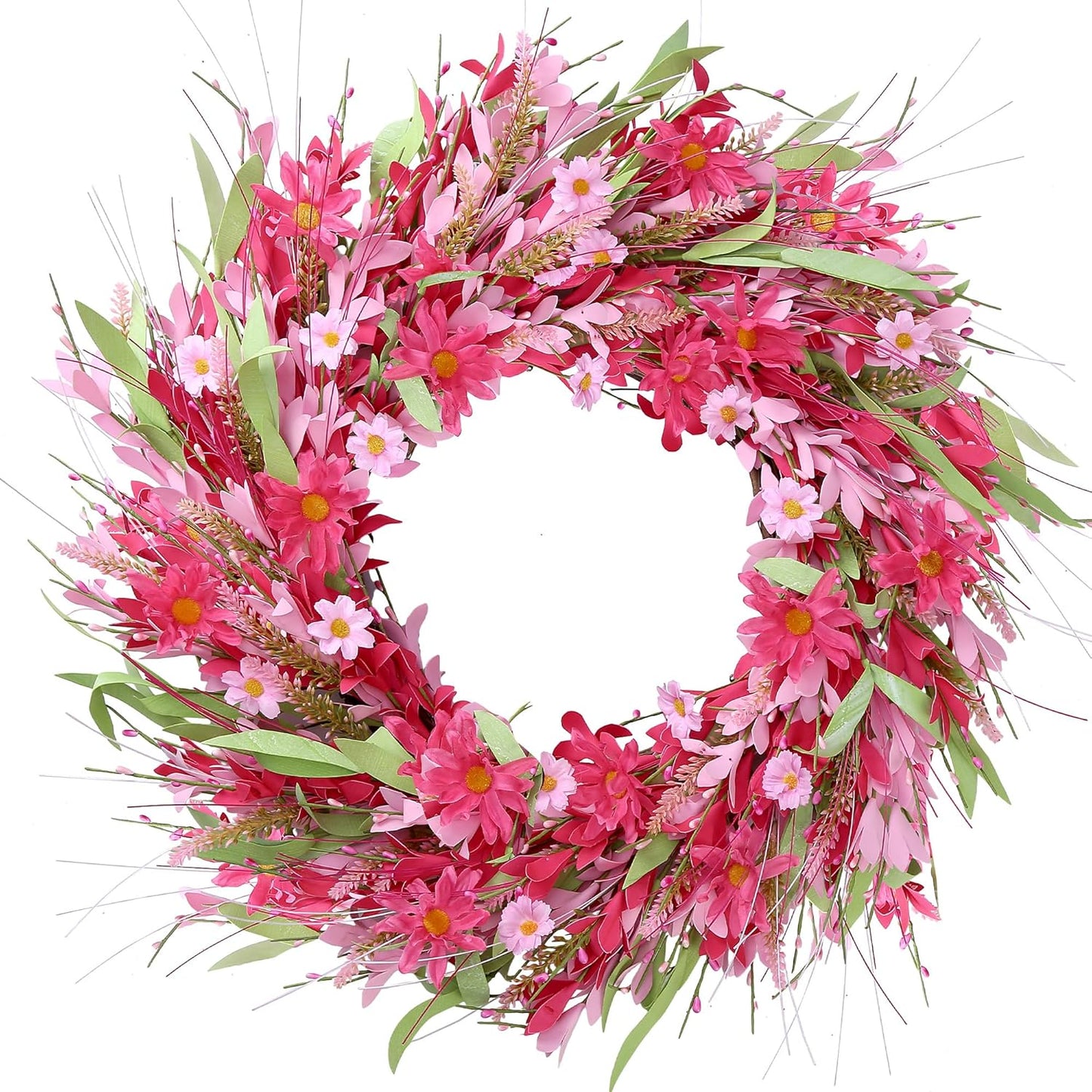 Sggvecsy White Daisy Wreath 24 Inch with Fake Silk Floral Green Eucalyptus Leaves and Lavender for Spring Summer Front Door Window Wall Wedding Farmhouse Festival Decor