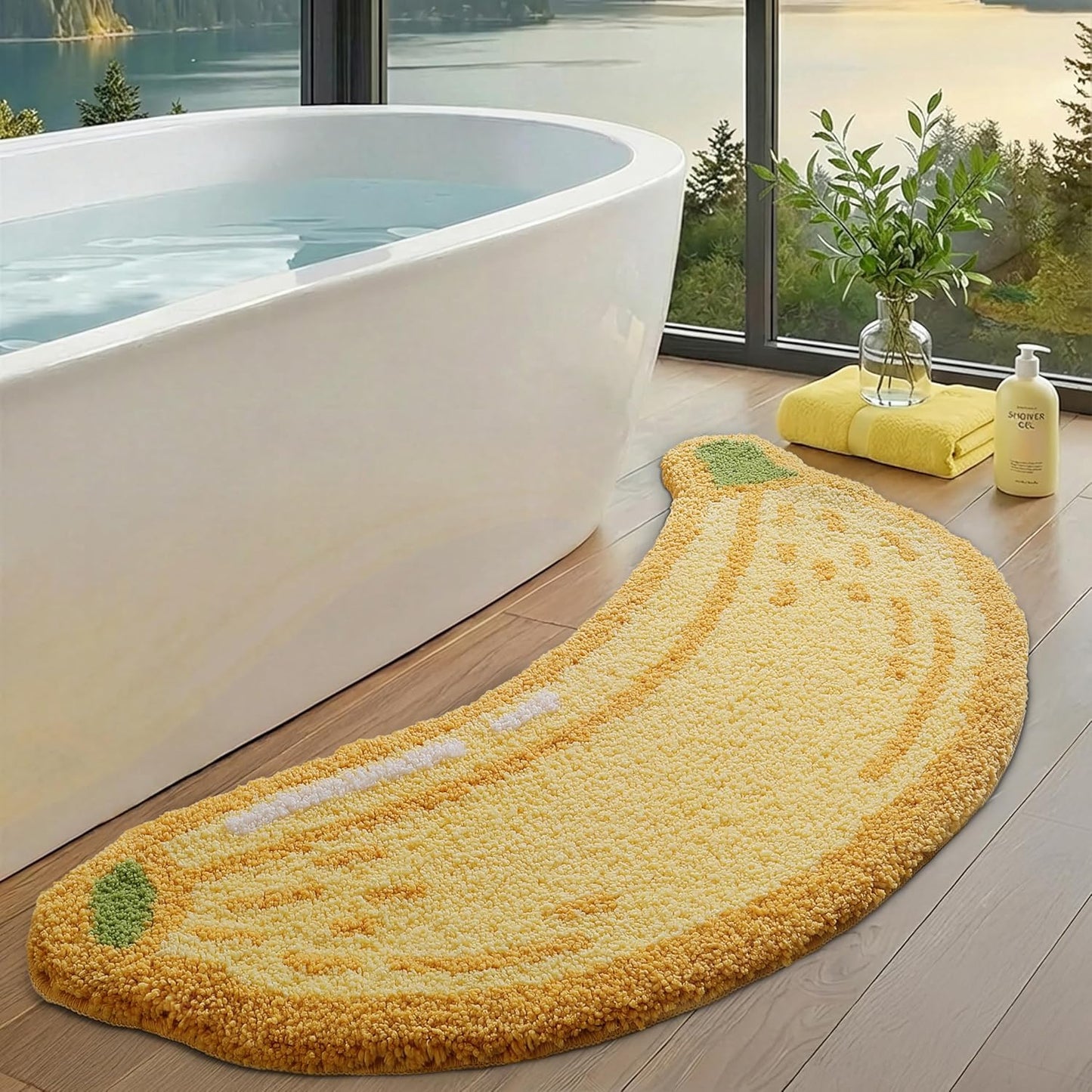 LUMI Cute Bathroom Rugs with Green Leaf Plant, Soft, Fluffy, Plush, Absorbent, Quick Dry, Non Slip, Machine Washable for Shower Floor, Bathroom, Bedroom, Kids Room, 31.5"x47", Monstera