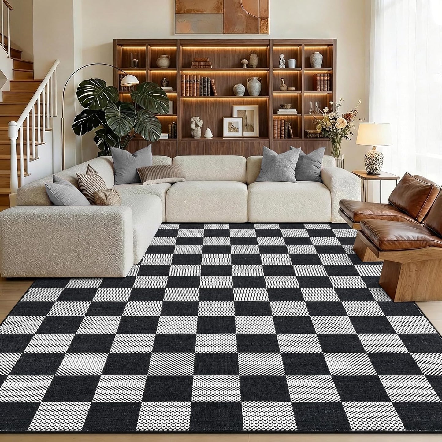 Checkered Sage Green 4x6 Washable Rug Geometric Diamond Dot Modern Soft Low-Pile Girls Small Rug for Bedroom Nursery Living Room Entryway Non-Slip TPE Backing