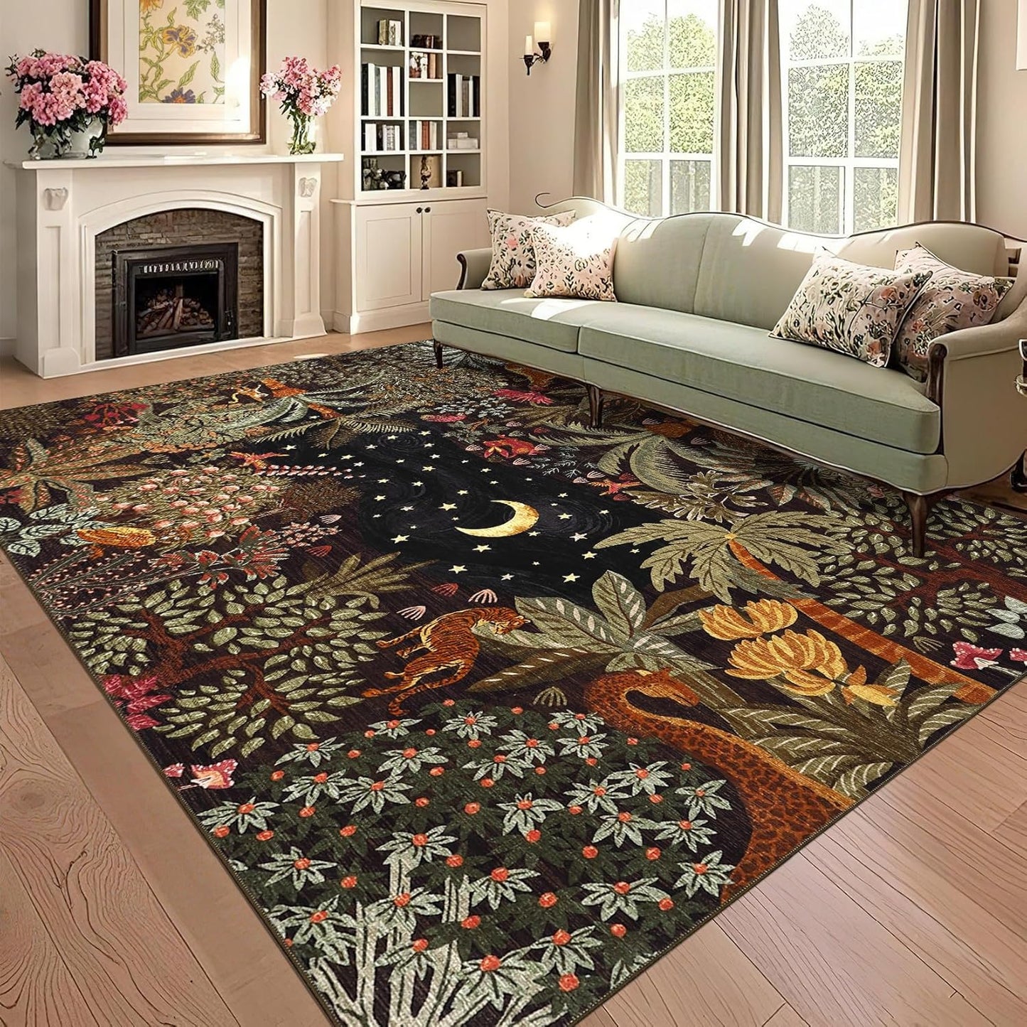 GarveeHome 4x6 Washable Area Rug for Kids Room, Jungle Animal Soft Bedroom Rug Non Slip Low Pile Small Carpet Stain Resistant Throw Rug for Bedside Playroom Classroom Office Dining Room