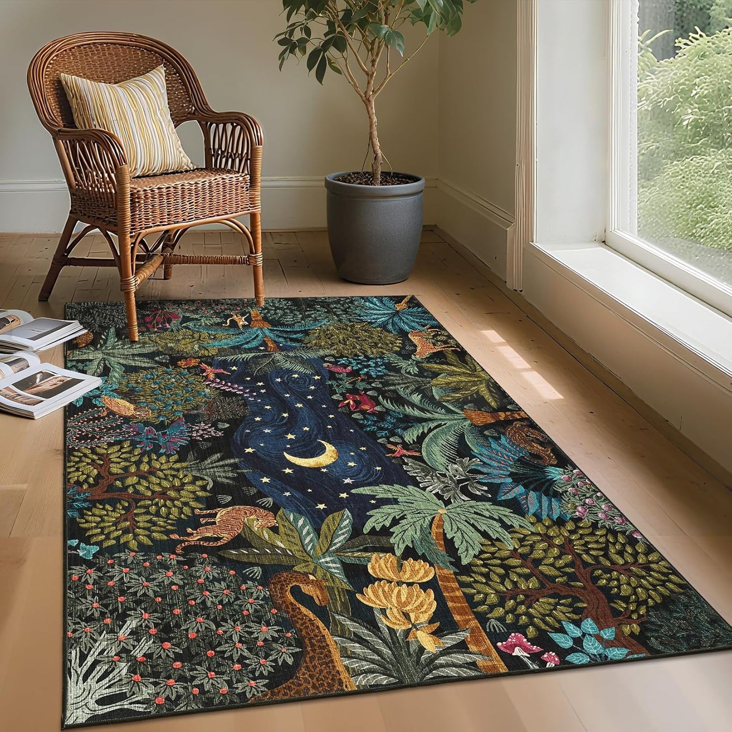GarveeHome 4x6 Washable Area Rug for Kids Room, Jungle Animal Soft Bedroom Rug Non Slip Low Pile Small Carpet Stain Resistant Throw Rug for Bedside Playroom Classroom Office Dining Room