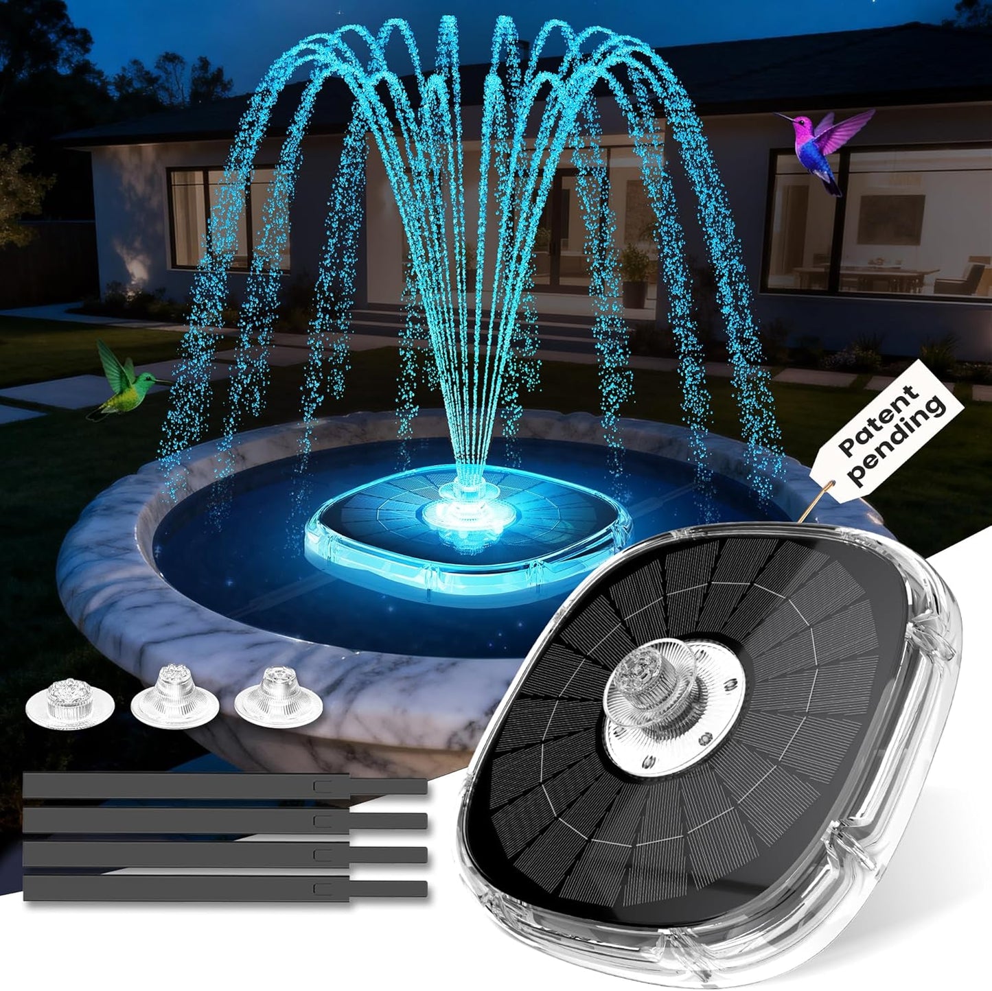 Solar Fountain Pump for Bird Bath,2026 Upgrade Solar Powered Water Fountain Pump with LED Light,4000mAh Battery Bird Bath Fountains Outdoor,9 Spary Modes Solar Birdbath Fountains for Pond,Pool-White