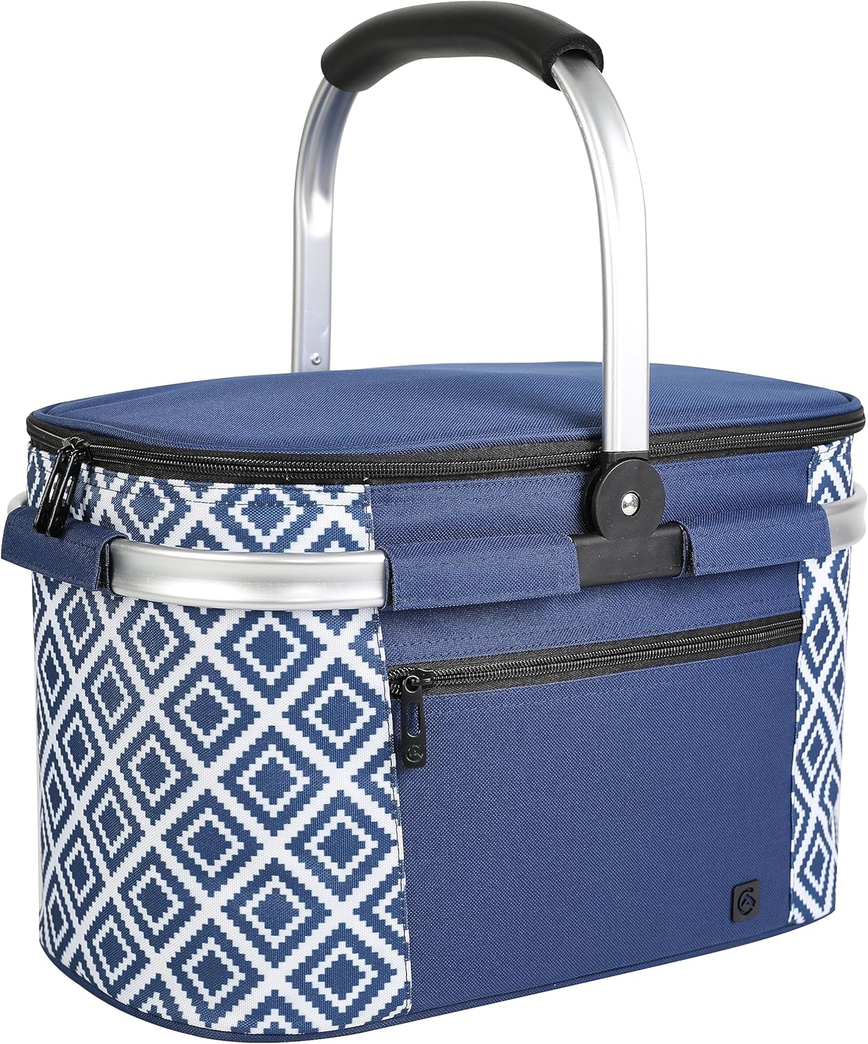 ALLCAMP Picnic Basket - Insulated Cooler, Thickening Foldable Picnic Basket with Removable Baskets & Sewn-in Frame, Basket for House Warming Gifts New Home(Blue White)