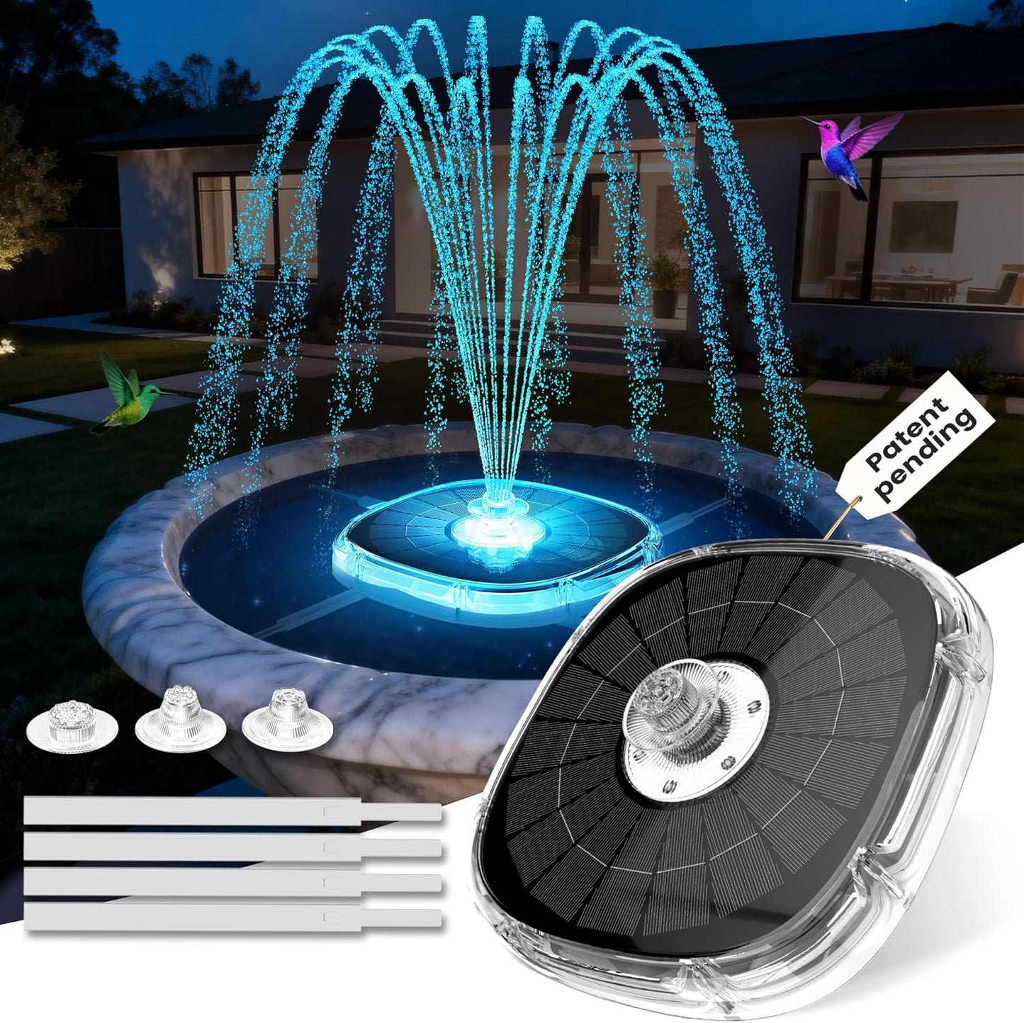 Solar Fountain Pump for Bird Bath,2026 Upgrade Solar Powered Water Fountain Pump with LED Light,4000mAh Battery Bird Bath Fountains Outdoor,9 Spary Modes Solar Birdbath Fountains for Pond,Pool-White