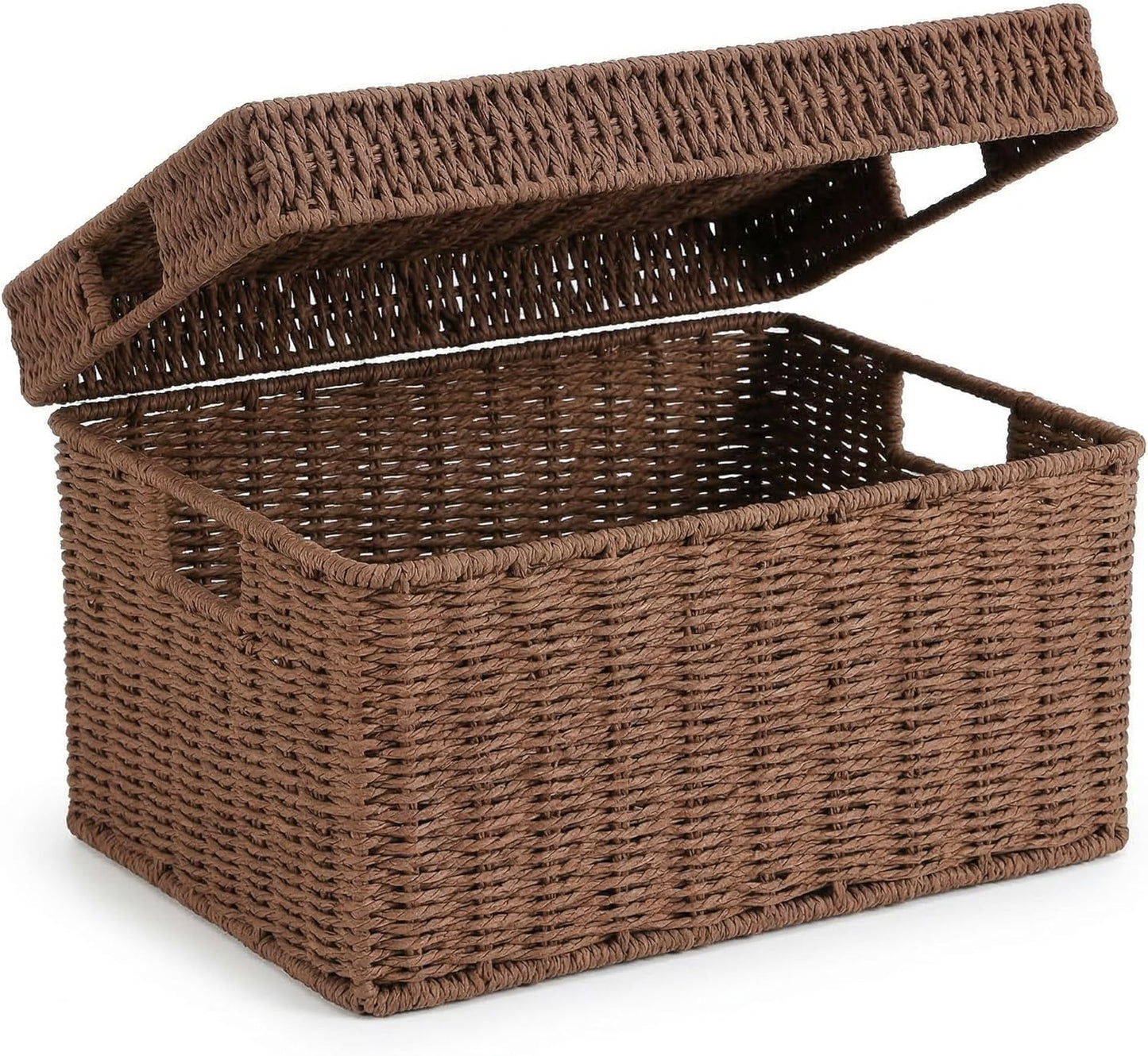 Wicker Storage Basket with Lid - Woven Storage Basket for Organizing,Rectangular Decorative Boxes Bins with Lids for Shelves, living room, Nursery, 2-Piece Set(Natural)