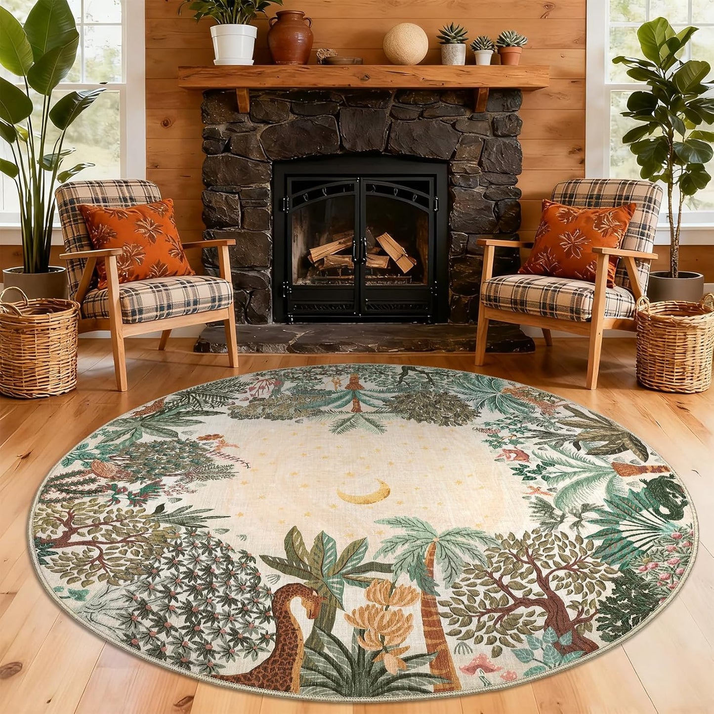 GarveeHome 4x6 Washable Area Rug for Kids Room, Jungle Animal Soft Bedroom Rug Non Slip Low Pile Small Carpet Stain Resistant Throw Rug for Bedside Playroom Classroom Office Dining Room