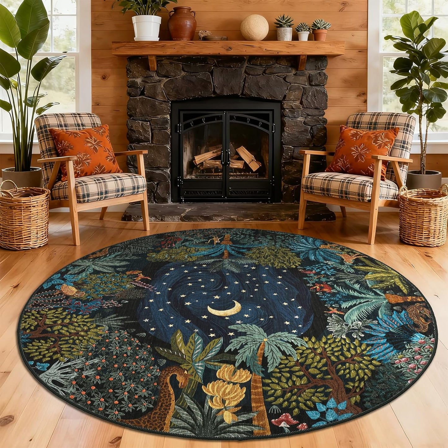 GarveeHome 4x6 Washable Area Rug for Kids Room, Jungle Animal Soft Bedroom Rug Non Slip Low Pile Small Carpet Stain Resistant Throw Rug for Bedside Playroom Classroom Office Dining Room