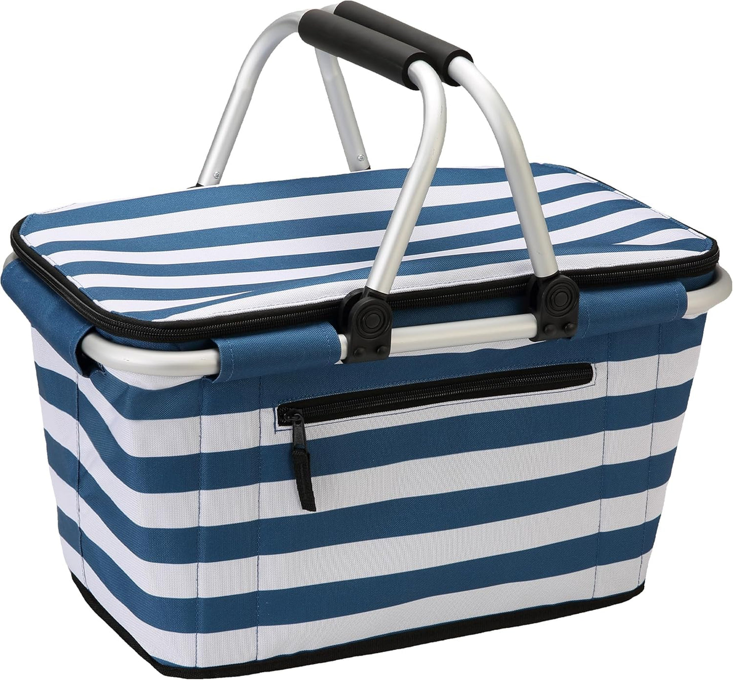 Picnic Basket, SIYUAN Collapsible Shopping Basket with Lid 27L Large Market Basket with Handles Reusable Folding Grocery Basket Insulated Cooler Bag for Picnic Travel, Blue