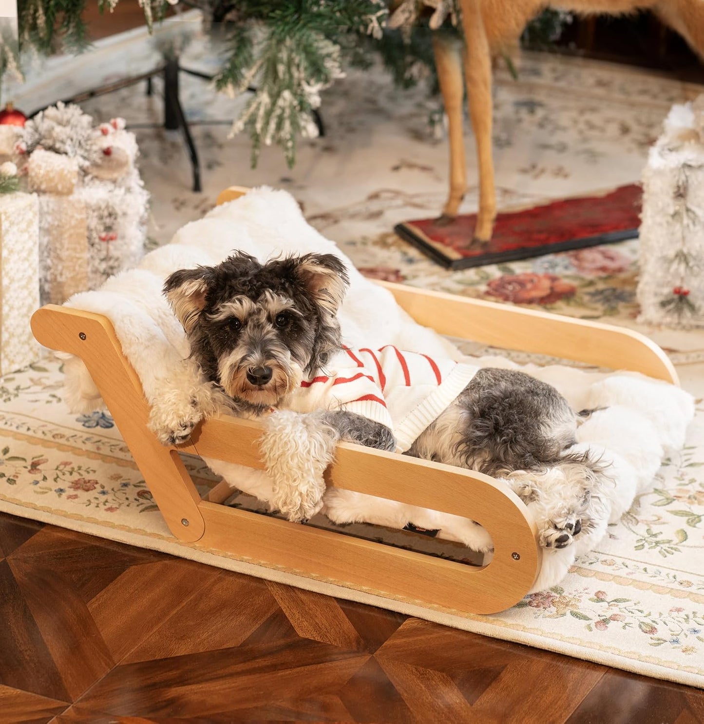 CHEERHOME PETS Elevated Cat Couch Bed for Indoor Cats, Wooden Cat Sofa with Removable Washable Fluffy Cover Raised Kitty Lounge Chair Suitable for Puppy(Cat Sofa Off-White)