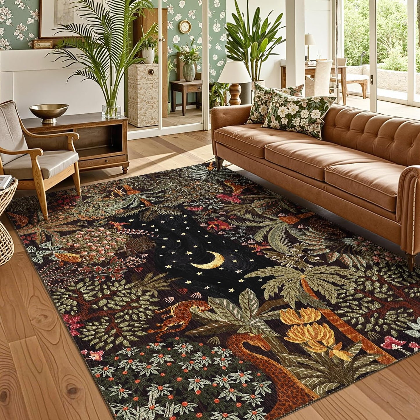 GarveeHome 4x6 Washable Area Rug for Kids Room, Jungle Animal Soft Bedroom Rug Non Slip Low Pile Small Carpet Stain Resistant Throw Rug for Bedside Playroom Classroom Office Dining Room