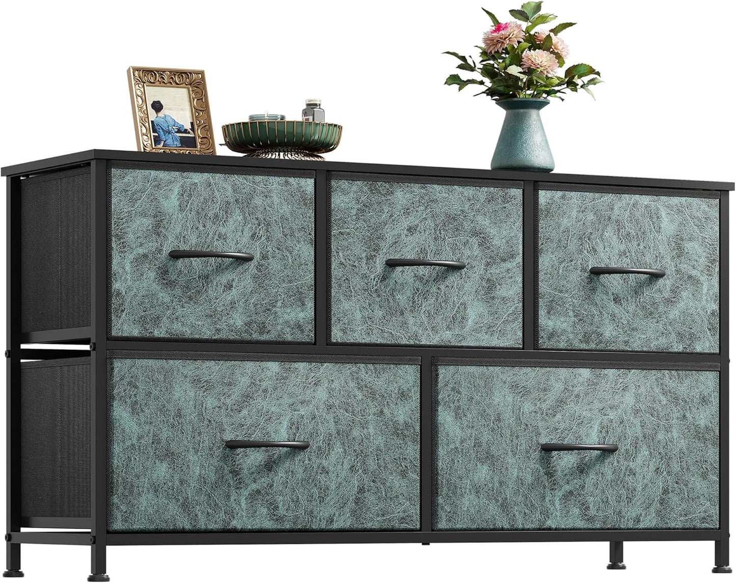 WLIVE Dresser for Bedroom with 5 Drawers, Wide Chest of Drawers, Fabric Dresser, Storage Organizer Unit with Fabric Bins for Closet, Living Room, Hallway, Dark Grey