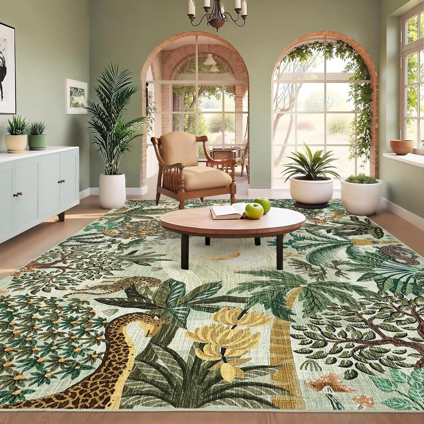 GarveeHome 4x6 Washable Area Rug for Kids Room, Jungle Animal Soft Bedroom Rug Non Slip Low Pile Small Carpet Stain Resistant Throw Rug for Bedside Playroom Classroom Office Dining Room